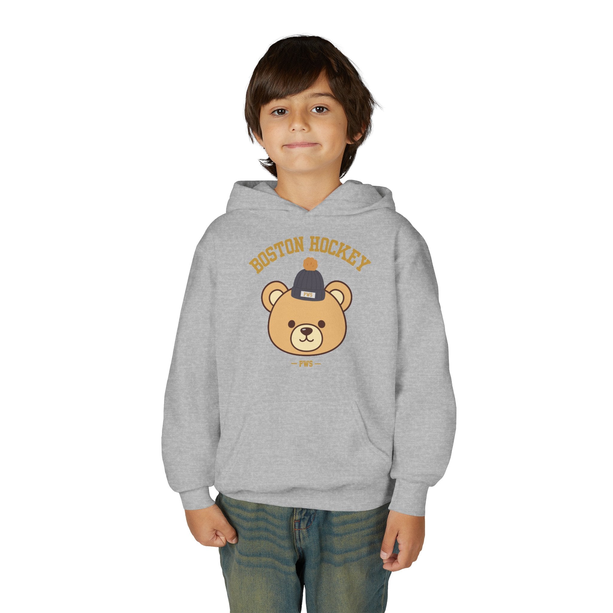Boston Hockey Teddy Bear Youth Hoodie – 'PWS' PuckWithSof Team Sweatshirt