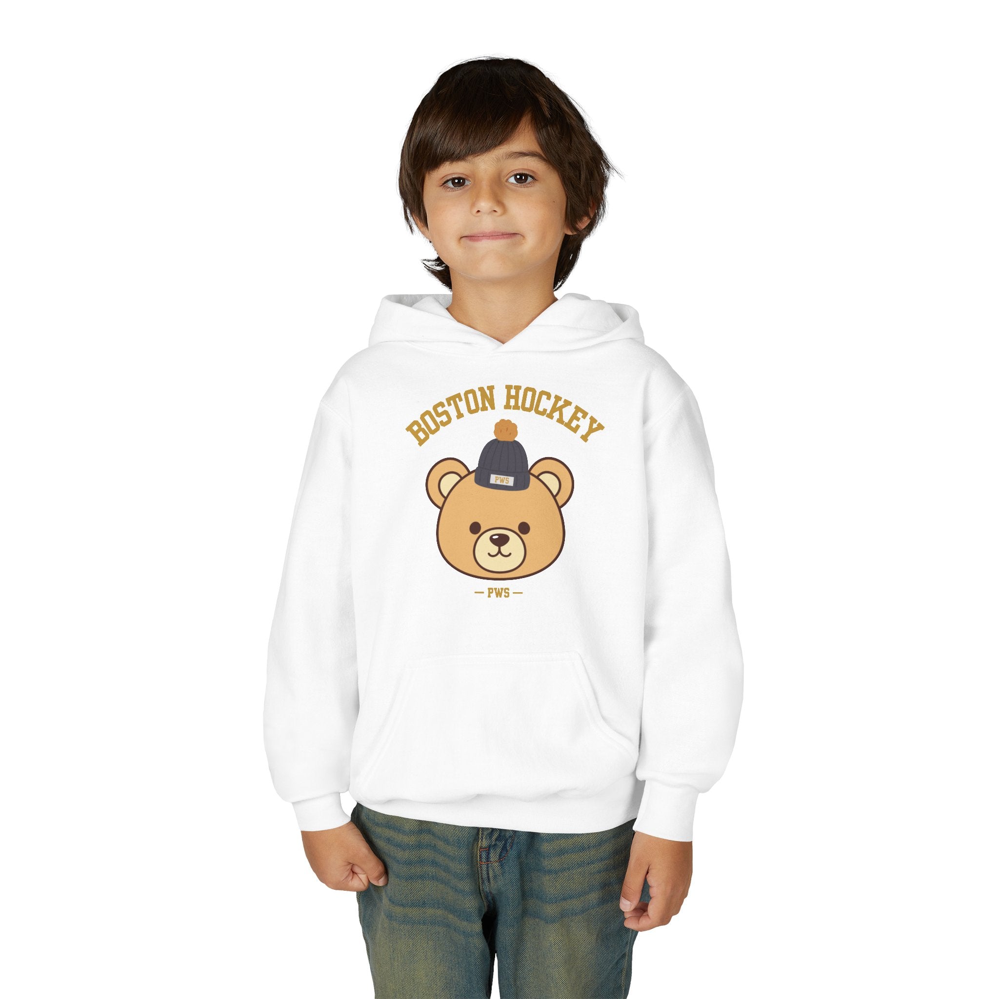 Boston Hockey Teddy Bear Youth Hoodie – 'PWS' PuckWithSof Team Sweatshirt