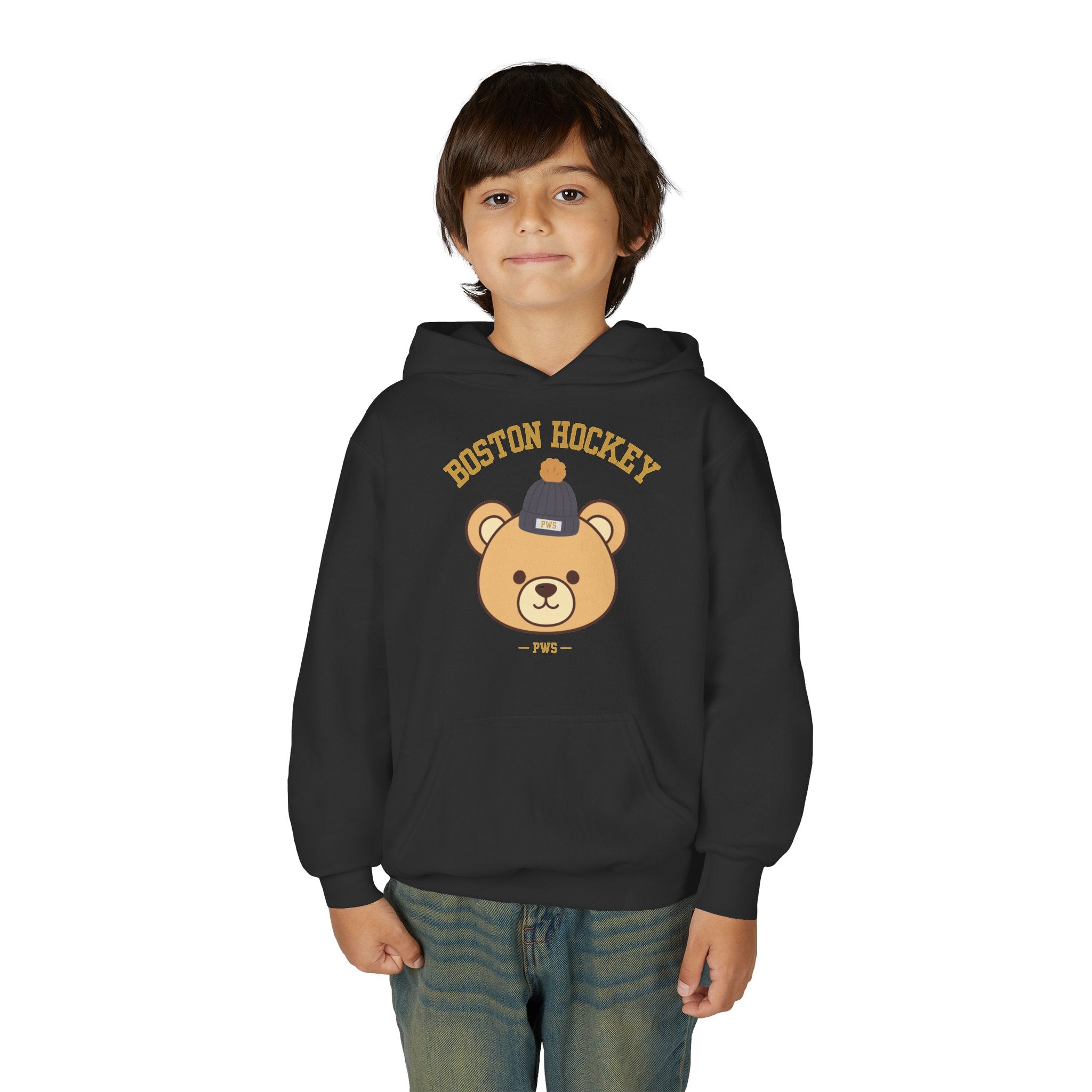 Boston Hockey Teddy Bear Youth Hoodie – 'PWS' PuckWithSof Team Sweatshirt