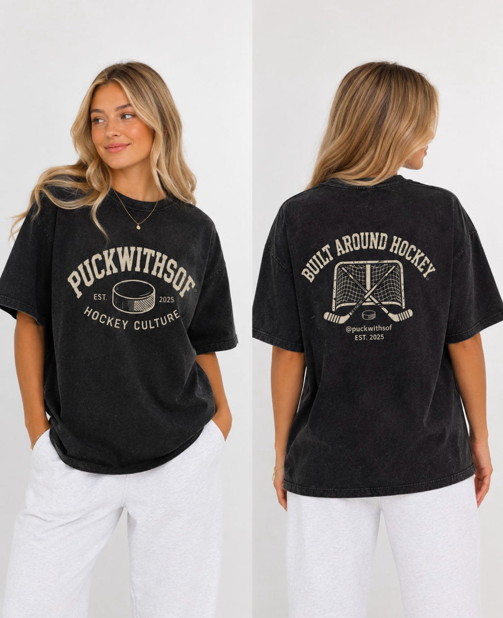 Snow Washed Oversized PUCKWITHSOF T-Shirt (Heavy Weight)